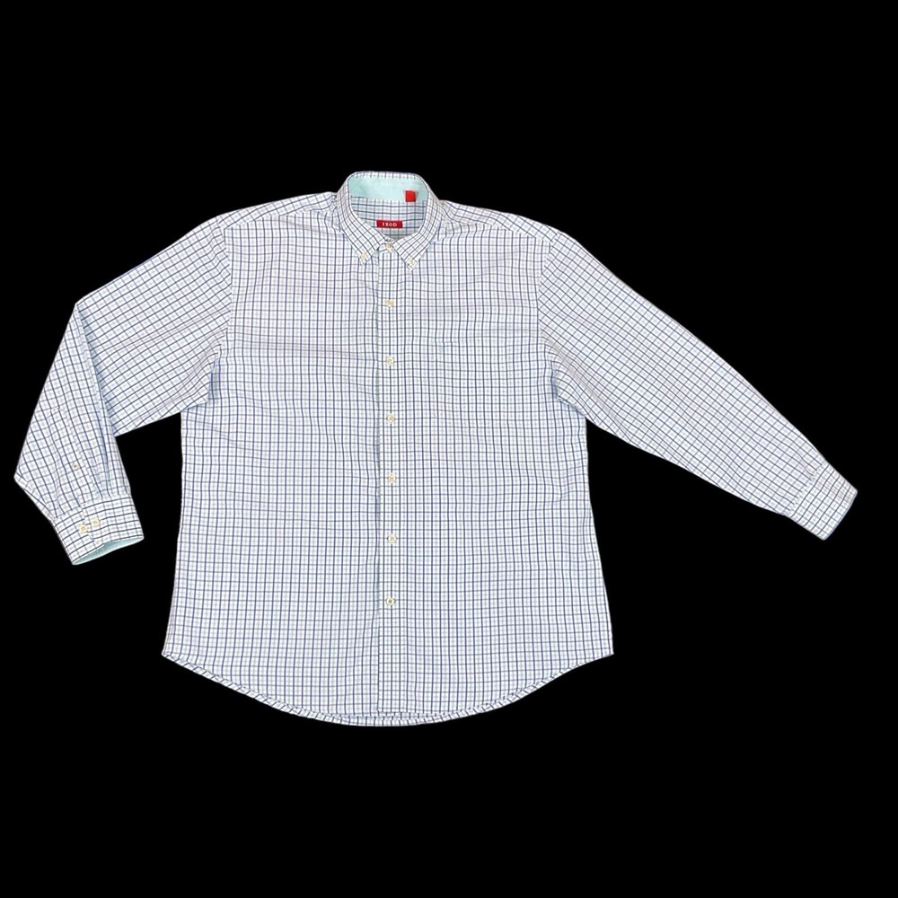 IZOD Shirt Men XL Blue Multi Tattersall Check Cotton Long Sleeve Button Down EUC